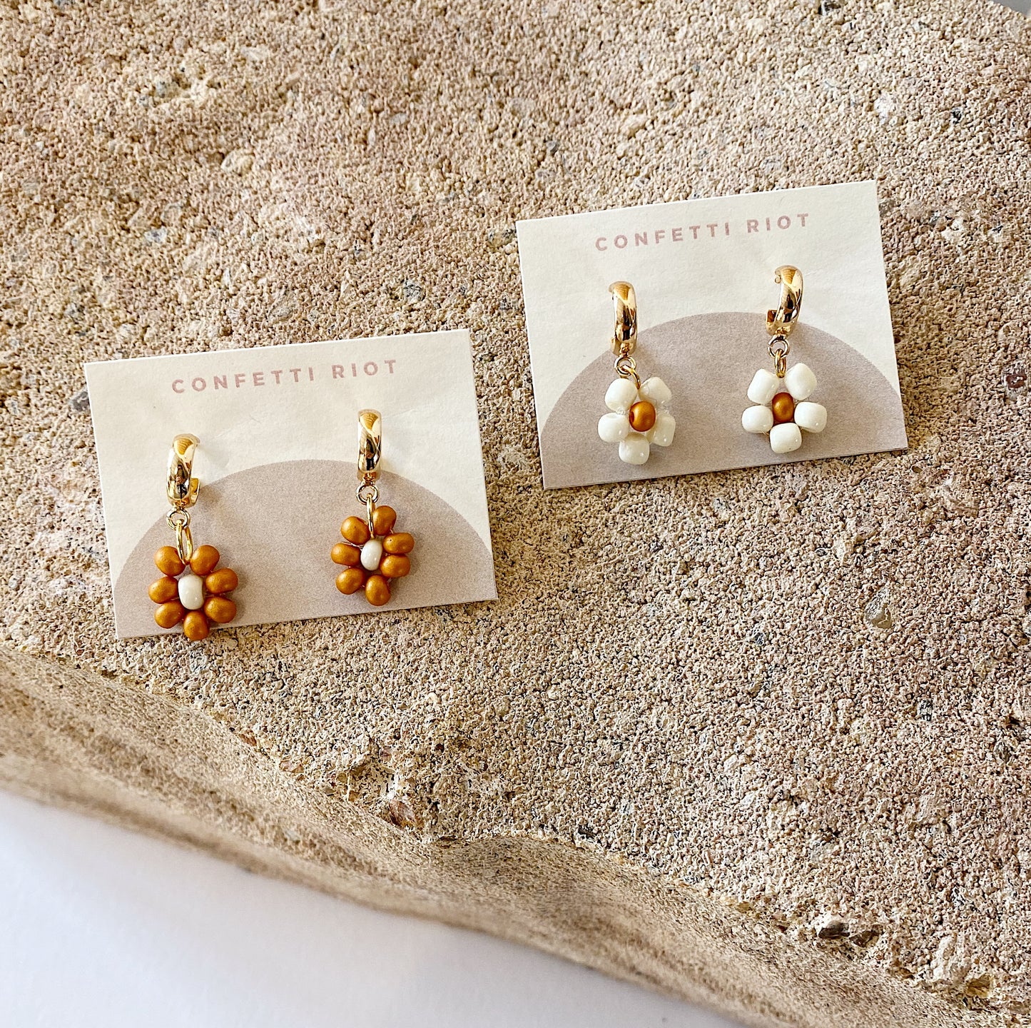 Beaded Flower Mini Hoop Earrings - Confetti Riot
